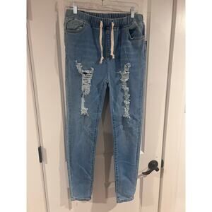 American Bazi NWT Elastic Waist distressed Denim Jogger size L